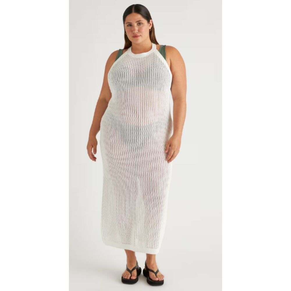 Quince Open-Knit Cover-Up Maxi Dress White Crochet Swim Coverup